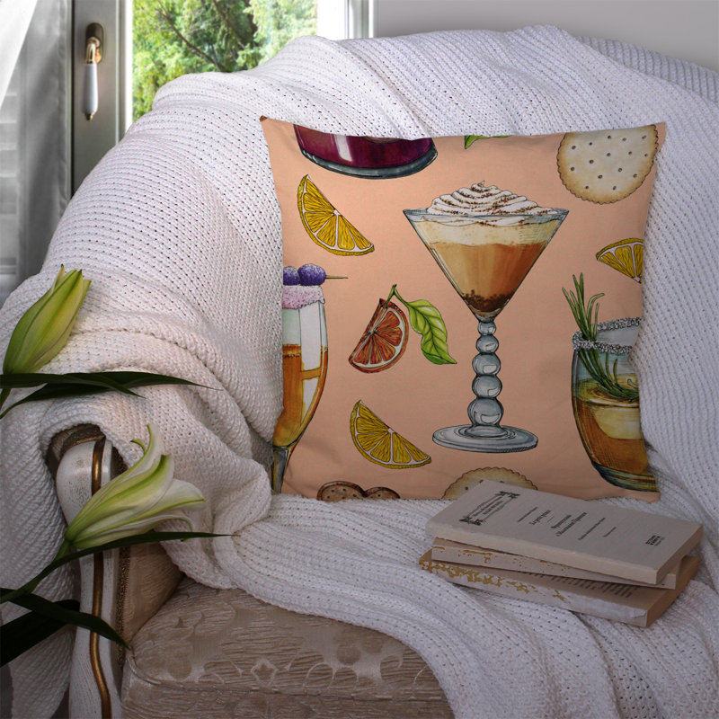 Drinks and Cocktails Indoor/Outdoor Throw Pillow, Cream/Silver, 14" x 14"