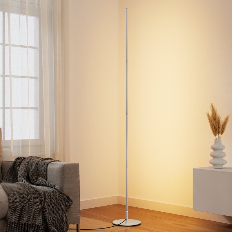 Adjustable Height Dimmable LED Corner Floor Lamp with Remote Control, Silver, 1