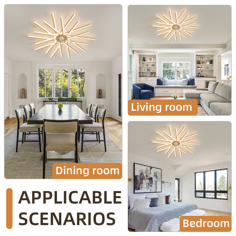 45 Inch Dimmable Led Ceiling Fan With Lights, Remote Control And App, Gold