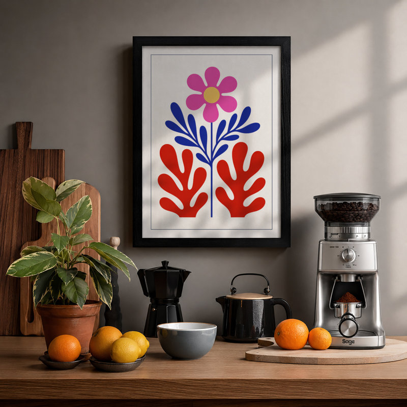 Stylized Folk Flower Scandinavian - Print, Black, A3 - 42.0 x 29.7 cm
