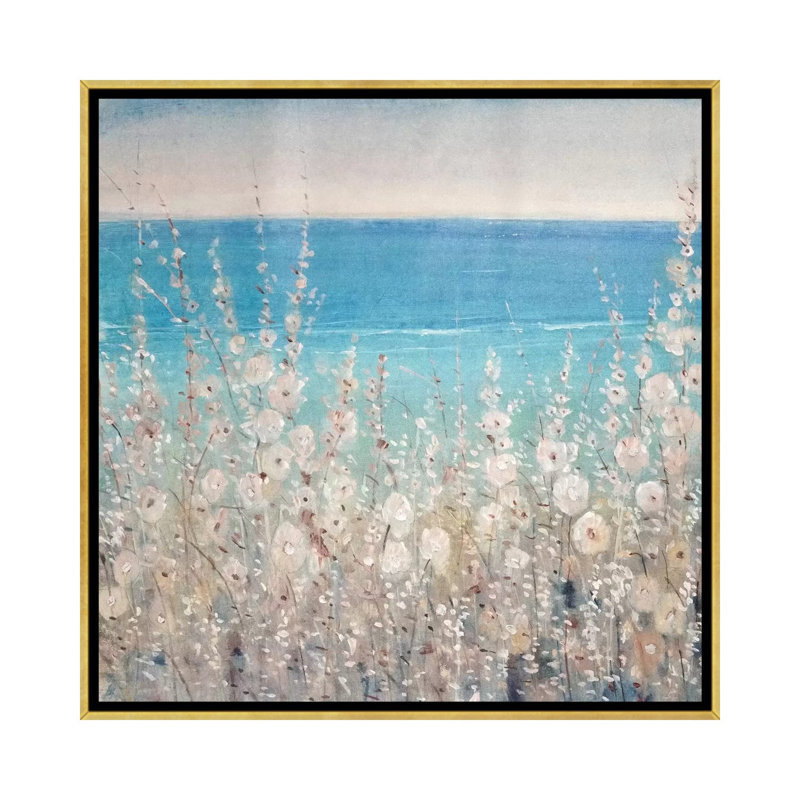 «Flowers by the Sea II», reproduction sur toile, H 12 po x l 12 po x P 1,5 po, Toile avec cadre doré, Pas de tapis