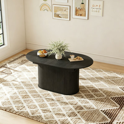 55.11"-70.86" Extendable Dining Table, MDF Rectangular Dining Table with Striped Legs, Seats 6 People for Kitchen Living Room