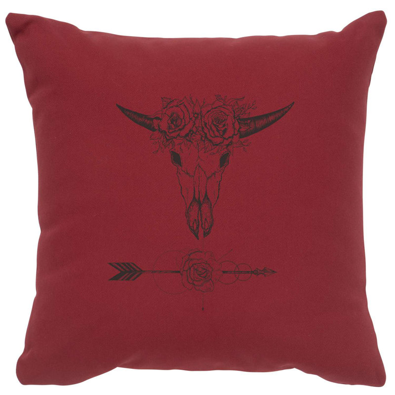 Coussin Wooded River Image - Bull et fleurs - Coton taupe, Taupe