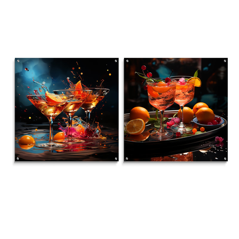 Collage de couleurs colorées - ensemble de 2 verres muraux en acrylique, H 30 po x l 61 po