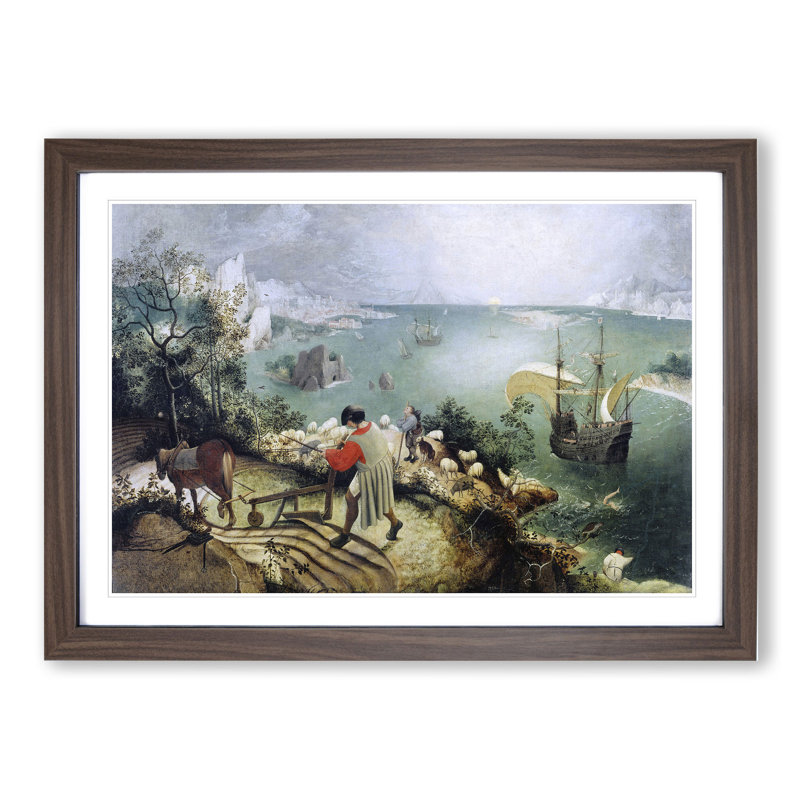 The Fall of Icarus by Pieter Bruegel the Elder - Picture Frame Painting, 36cm H x 48cm W x 2cm D, Walnut