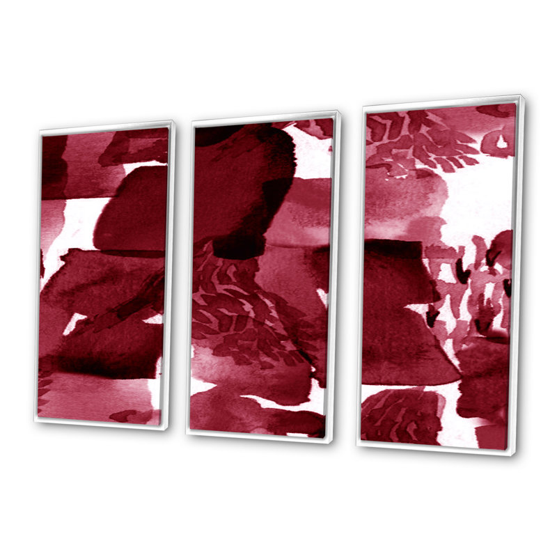 Abstrait bourgogne abstrait sur fond blanc - ensemble d'art moderne sur toile encadrée moderne de 3