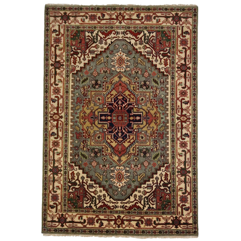 Canvello Hand Made Transitional Medallion Indo Tabriz Rug - 6'1'' X 9'1''
