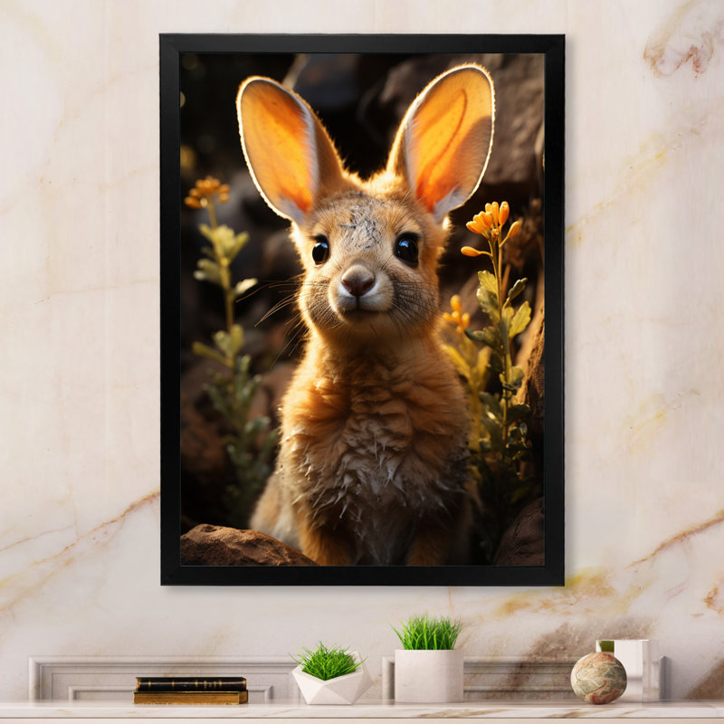 Mignon portrait de kangourou I - animaux, art mural dans le salon, Cadre photo noir, H 44 po x l 34 po x P 1,5 po
