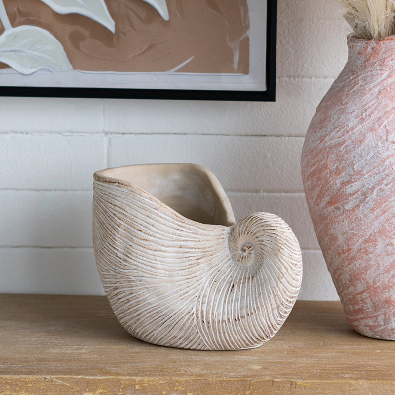 Pot à fleurs 11,5X6,7X7,7 "sable et ciment Nautilus avec finition texturée beige, H 7,73 po x l 11,52 po x P 6,72 po