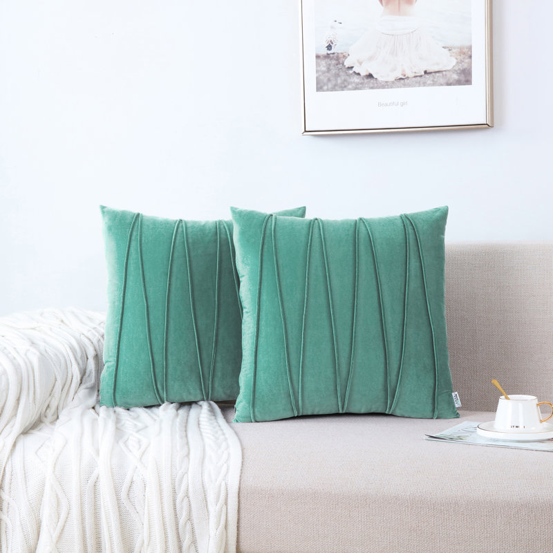 Housse de coussin plissée carrée en velours de polyester, H 18 po x l 18 po, Orange brûlé