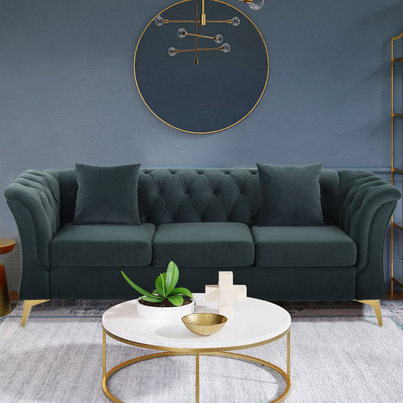 3 Seater Velvet Sofa, Green