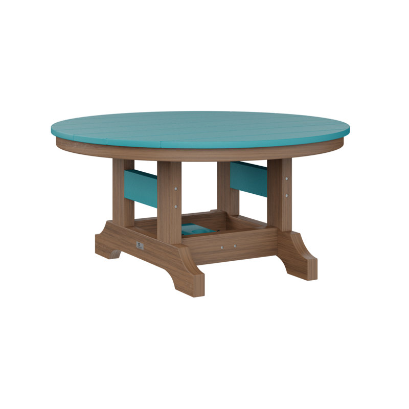 Garden Classic Outdoor Round Coffee Table, Antique Mahogany, Aruba Blue