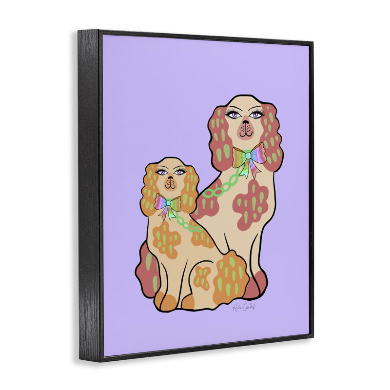 «Funky Dogs on Mauve», estampe numérique, conception de Katie Conley, H 14 po x l 11 po, Giclée encadrée noir minuit