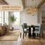 Ensemble de salle à manger 5 pièces - plateau d'aspect marbre, pieds en bois d'hévéa massif, 4 chaises rembourrées en lin, assemblage en 30 minutes, charme bicolore beige et noir-1946034689-1946034691