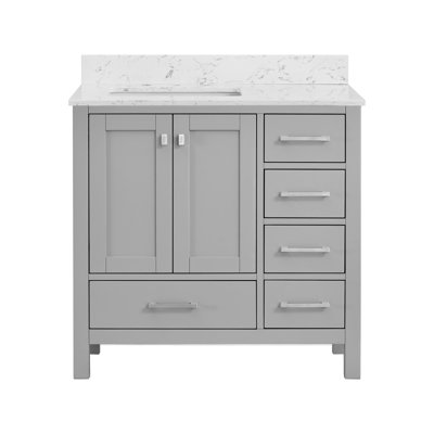 Meuble-lavabo autoportant de 91 cm (36 po) gris avec tiroirs à fermeture amortie et armoire en bois massif