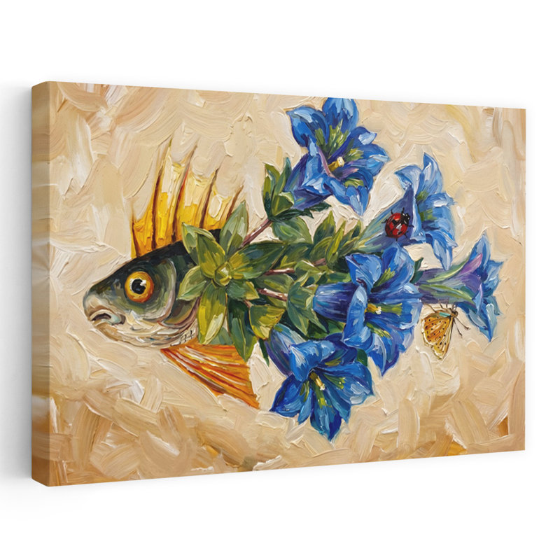 Reproduction d'art mural fantaisiste, poisson, coloré, élégant, surréel, papillon, coccinelle, fleur, nature, 40" H x 60" W