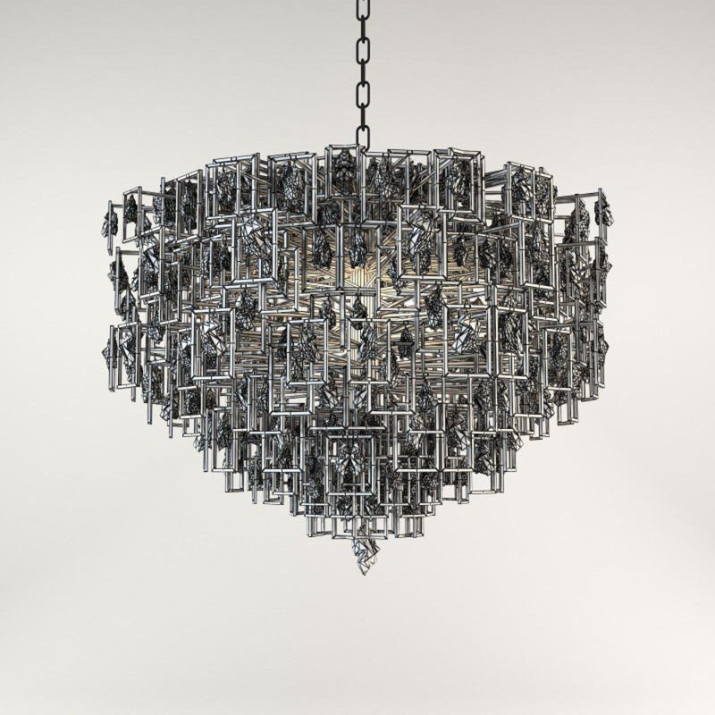 Lustre rond léger en fer Petra Bel Air, Étain, Marbre gris, 40" Diameter x 33" Height