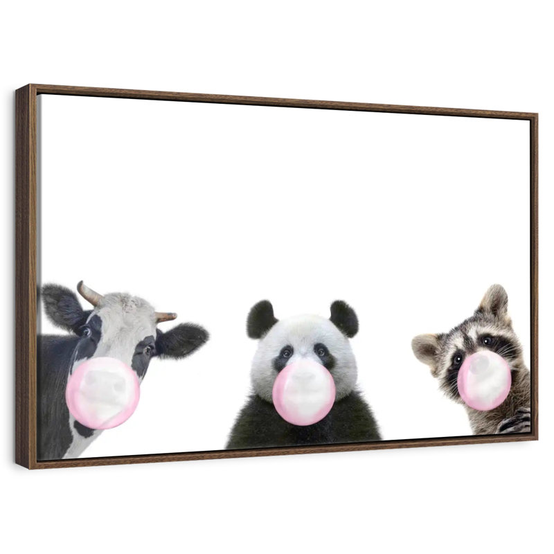Trois animaux amusants, Cadre flottant en noyer, 43 po x 29 po