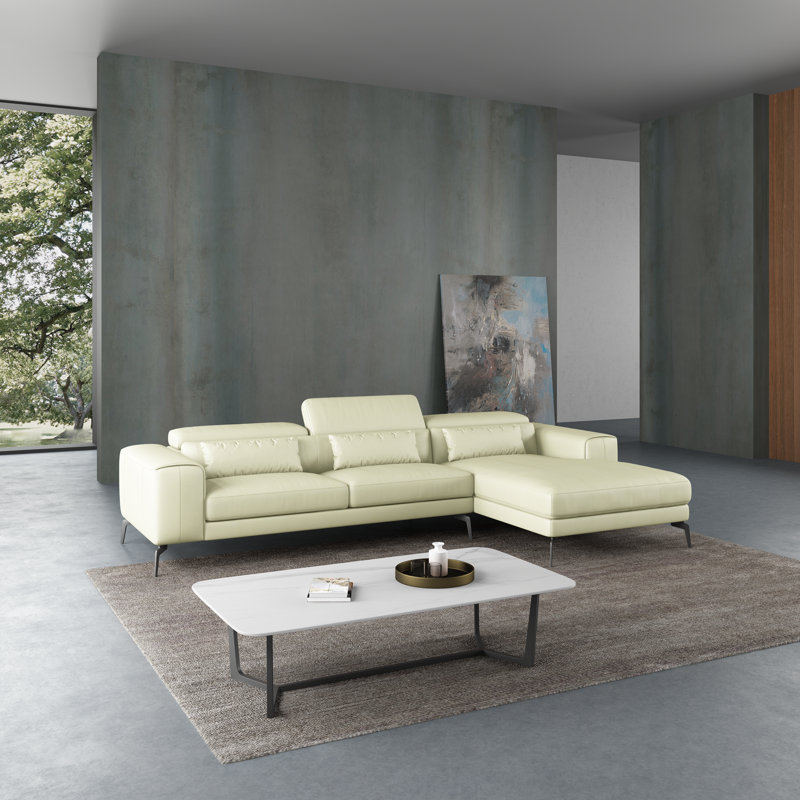 Cavour Sectional, Right Hand Facing, White Genuine Leather