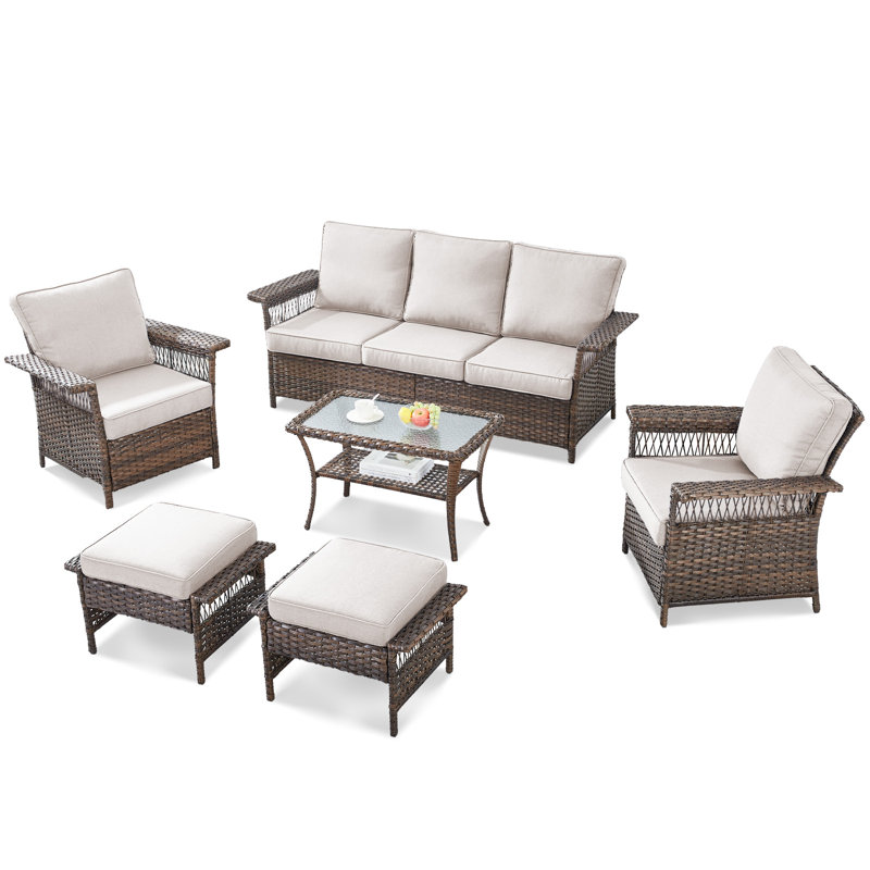 Hemi Wicker 5 - Person Patio Conversation Set with Cushions, Beige