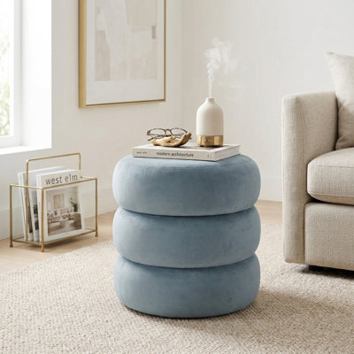 Modern Round Velvet Side Table,Upholstered Nightstand