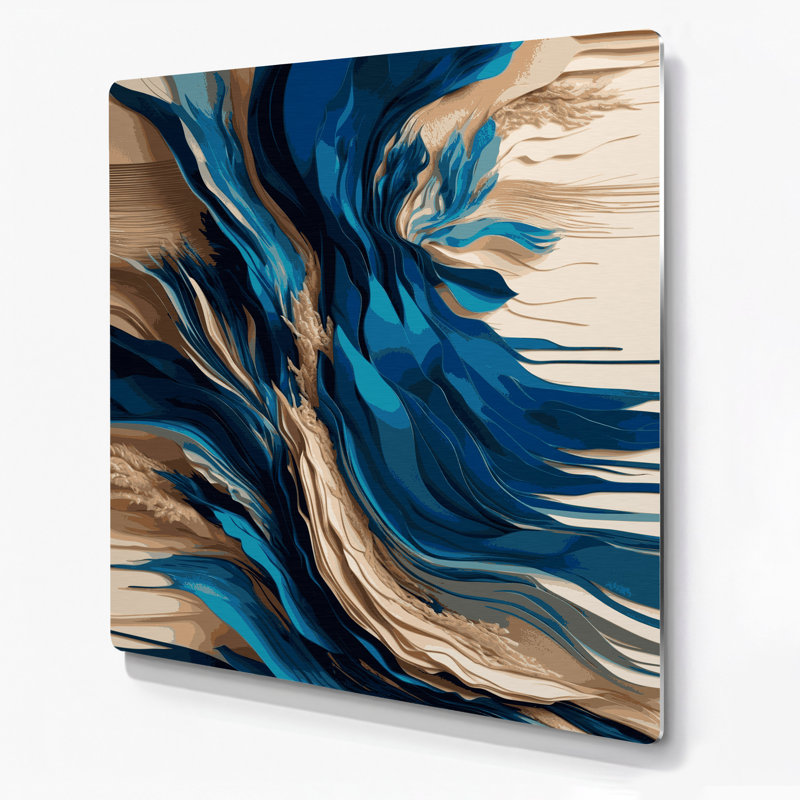 Paysage abstrait 30, art mural en métal bleu