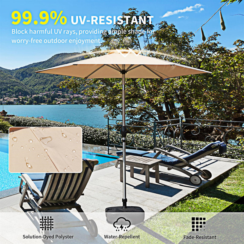 Parasol de table d'extérieur avec bouton poussoir inclinable et manivelle, L 90,02 po x P 90,02 po, Beige
