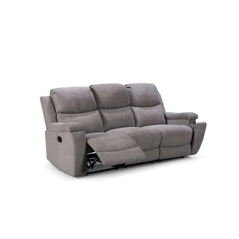 Chenille Reclining Sofa, Light Grey, 3