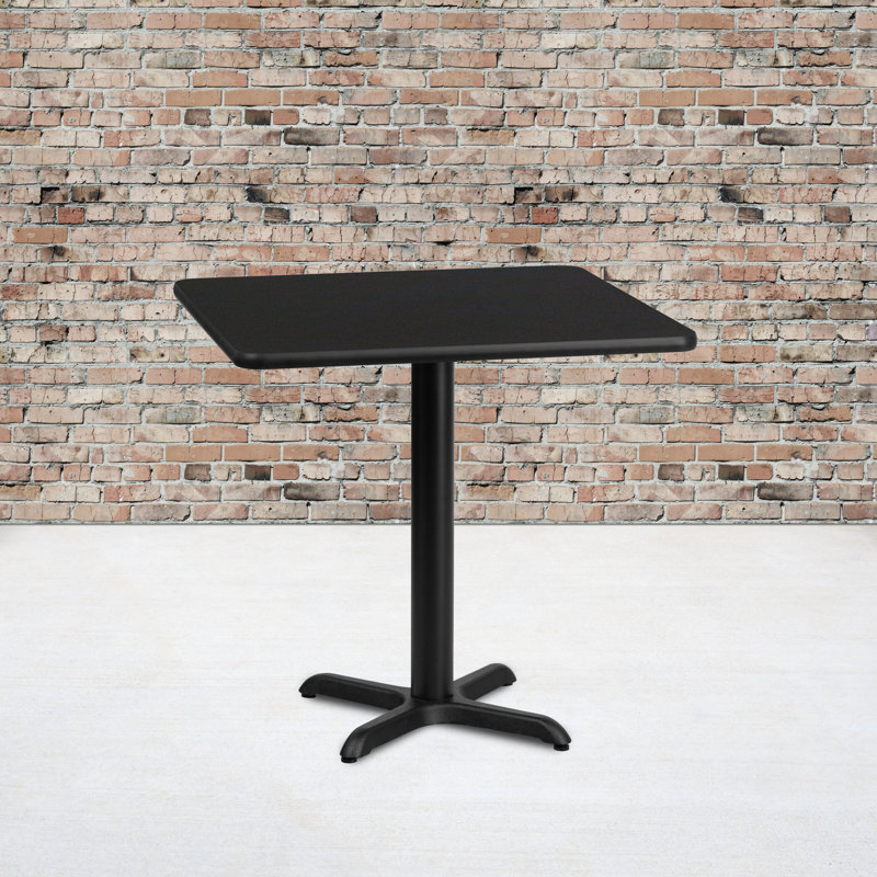 Black Square Laminate Dining Height Table with Pedestal Base