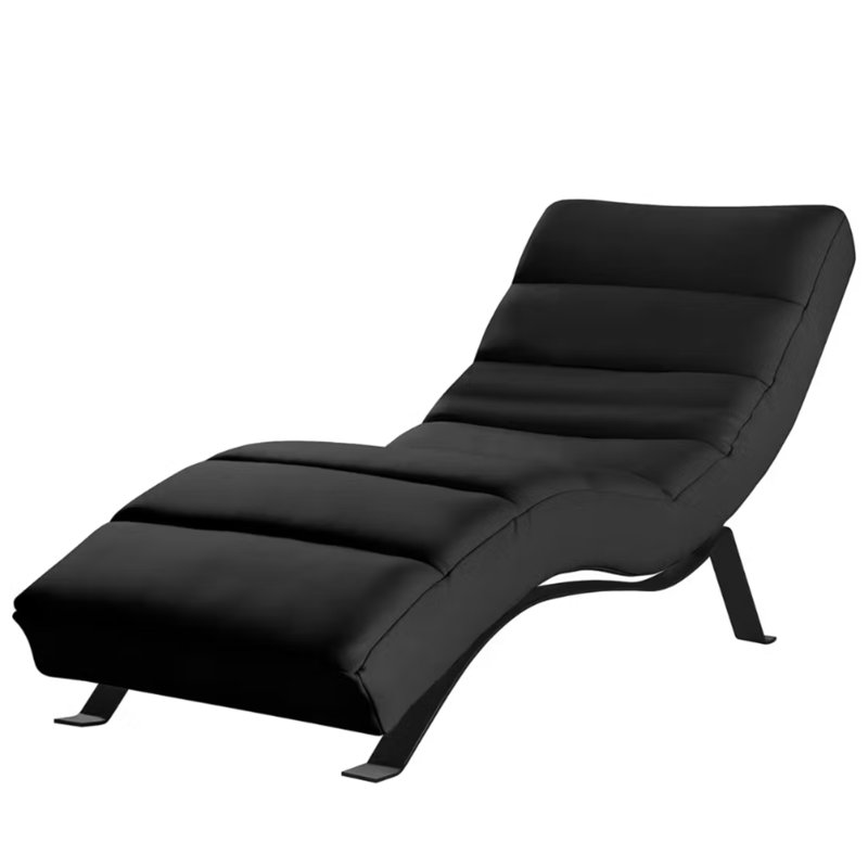 Crosby Upholstered Leather-look Fabric Chaise Lounge with Adjustable Backrest, Black, Black