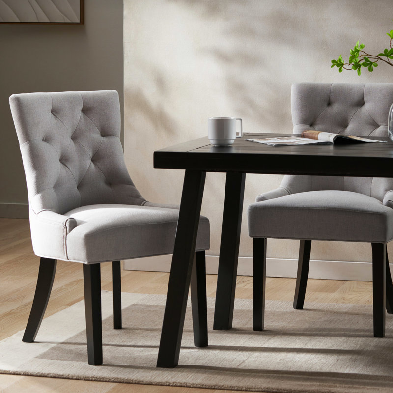 2 chaises de salle à manger grises - Point de diamant, structure en bois de 2 sièges contemporains gris