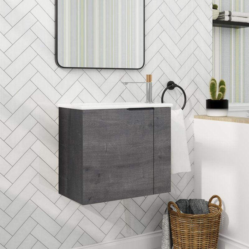 Ensemble de meuble-lavabo mural simple 22 po Didio, Chêne gris carreauté