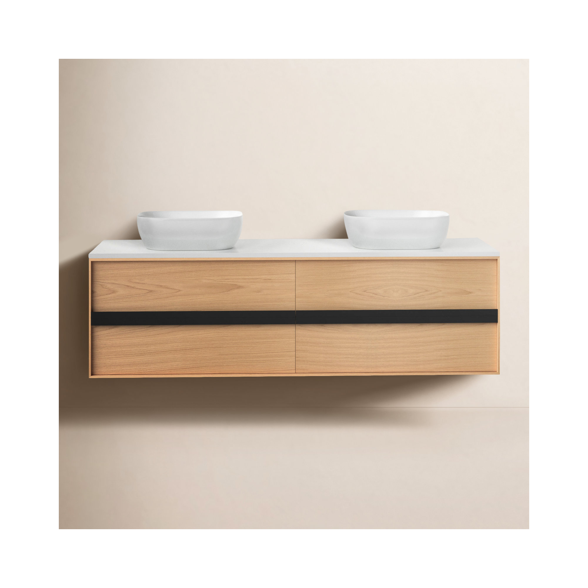 Sintra 71.54" Wall Mounted Double Bathroom Vanity Set, Gloss White, Whitewash
