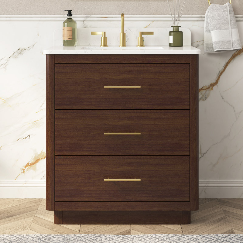 Juska 30" Freestanding Single Sink Bathroom Vanity With Engineered Stone Top, 31"