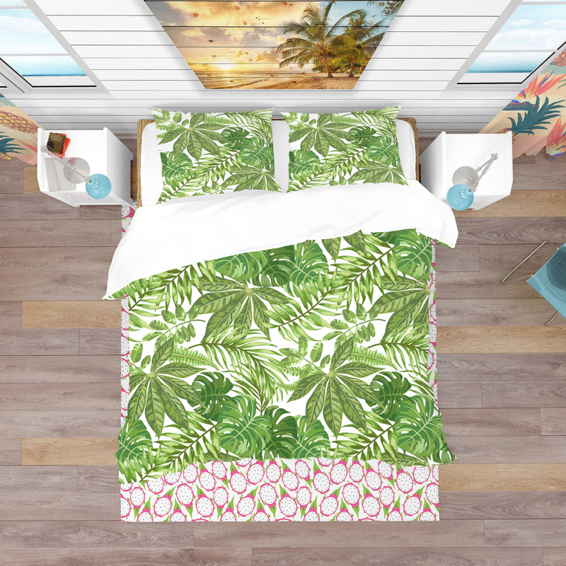 Exotic Pattern with Tropical Leaves - Tropical Nature Duvet Cover Set - Microfiber Polyester, Twin Duvet Cover + 1 Sham
