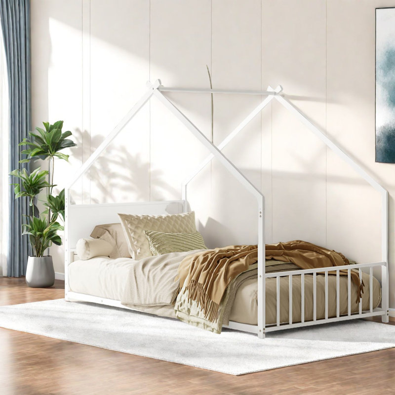 Lit simple moderne en métal avec lumières à DEL, sécuritaire et durable pour les enfants