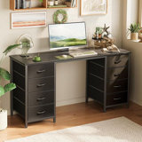 55 Inch, Large Storage Computer Desk with 8 Drawers Home Office, Study, Gaming Desk with Fabric Drawers, Black