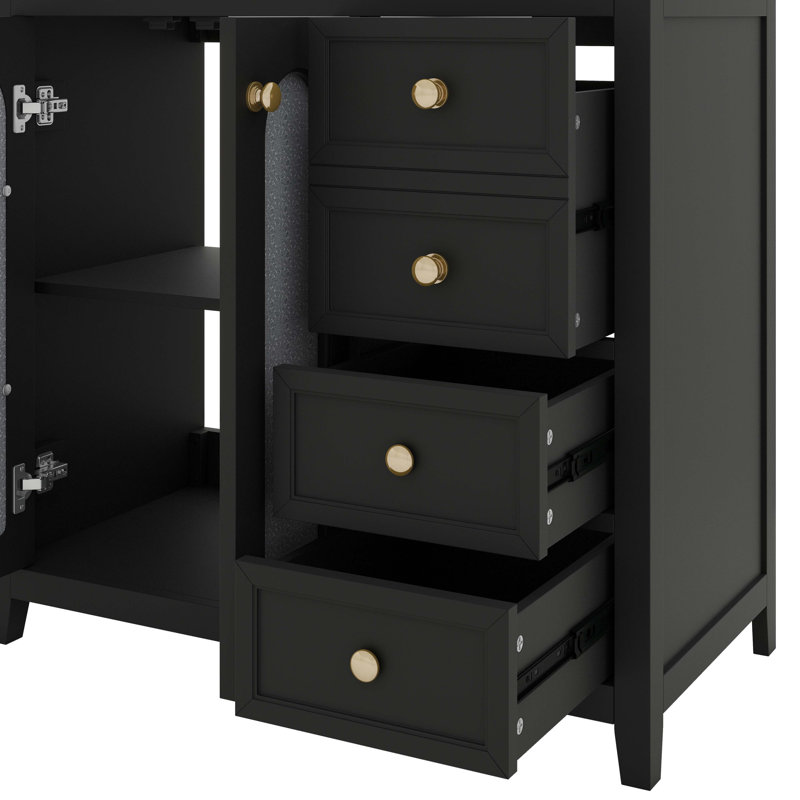 Ensemble de meuble-lavabo 36 po avec lavabo en céramique, armoire de rangement classique avec 2 portes en verre à fermeture en douceur classiques, tablettes réglables et trois tiroirs à fermeture en douceur