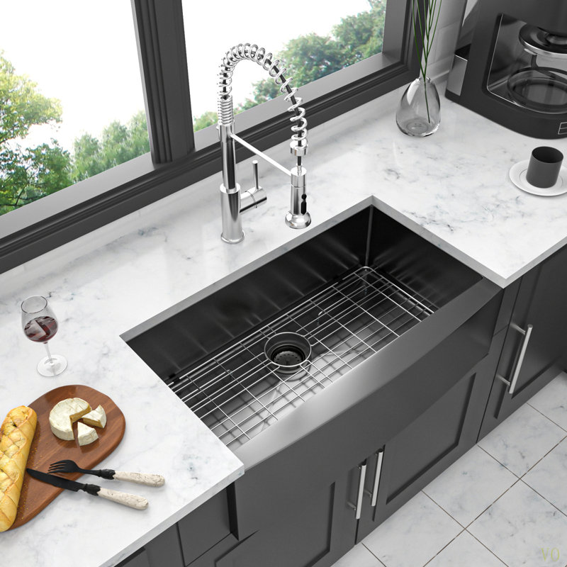 33   Farmhouse Sink - 33 Inch Kitchen Sink Stainless Steel 16 Gauge Apron Front Kitchen Sink, Gunmetal Black