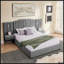Structure de lit tapissier pour grand lit avec tissu en velours, rayures verticales, boutons, tête de lit et table de chevet - aucun sommier nécessaire-131377847