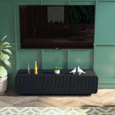 Modern Unique Spiral Wave Design Tv Console With Storage Cabinet And 2 Drawers