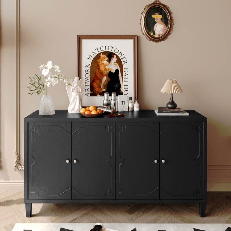 Armoire de rangement en bois à 4 portes Accent, Noir mat