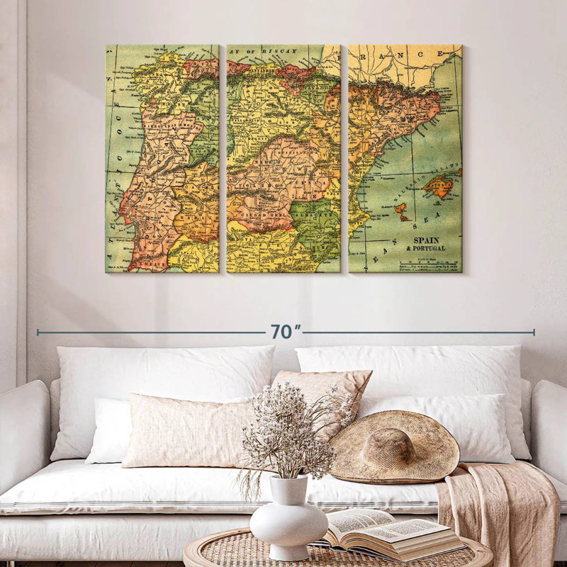 Carte de l'Espagne et du Portugal, H 32 po x l 50 po