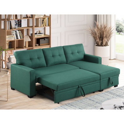 Canapé-lit en lin convertible à 3 places avec méridienne et rangement escamotables, canapé-lit simple, coussins de dossier amovibles, rembourrage en mousse, largeur de 82 po, profondeur de 53 po, hauteur de 34,5 po, rangement modulaire de 151 lb, large, profond, haut,