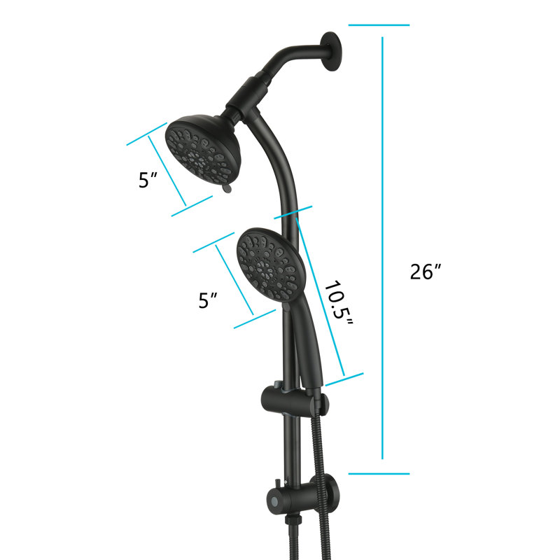 Rain Dual Shower Head 1.8 GPM GPM, Black