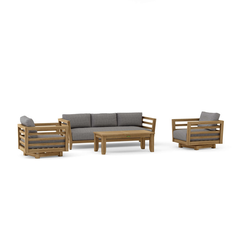 Cordoba Teak 5 - Person Patio Conversation Set with Sunbrella® Cushions, Cast Slate