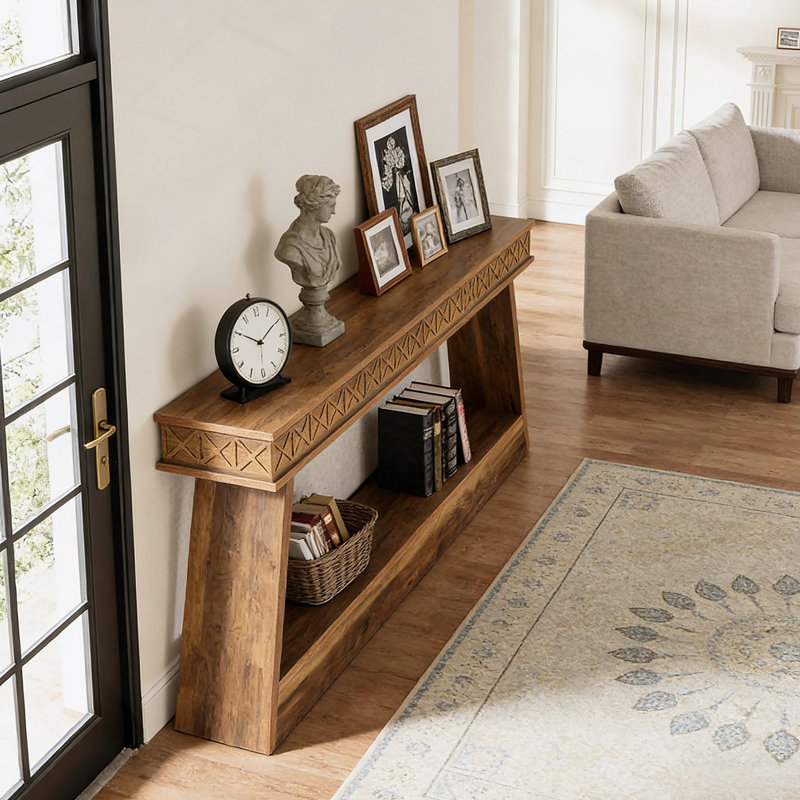 Table de canapé à deux niveaux, console de hall d'entrée polyvalente avec panneau de fibres à densité moyenne durable et style maison de campagne rustique pour une vie moderne
