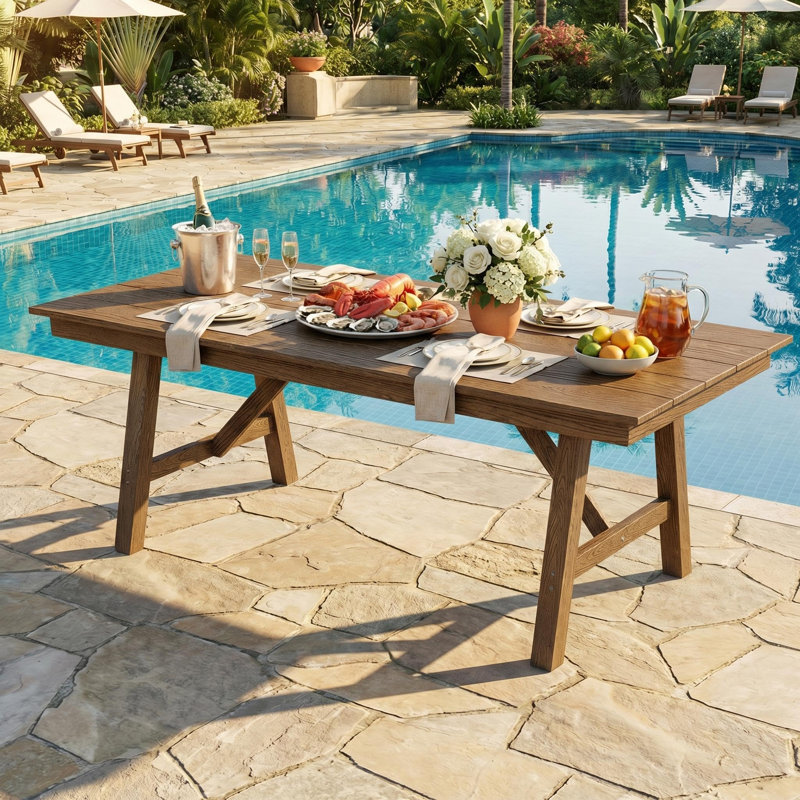 Outdoor Dining Table for 4-6, 66.9" Patio HDPE Garden Table, Brown
