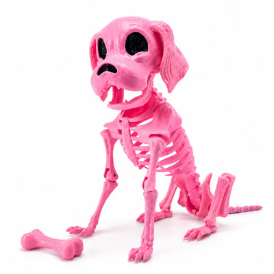 Posable Pink Dog Skeleton for Halloween Decor