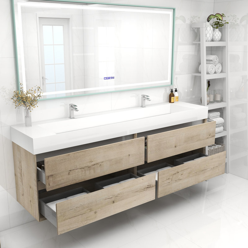 Meuble-lavabo double 84 po, Chêne blanc